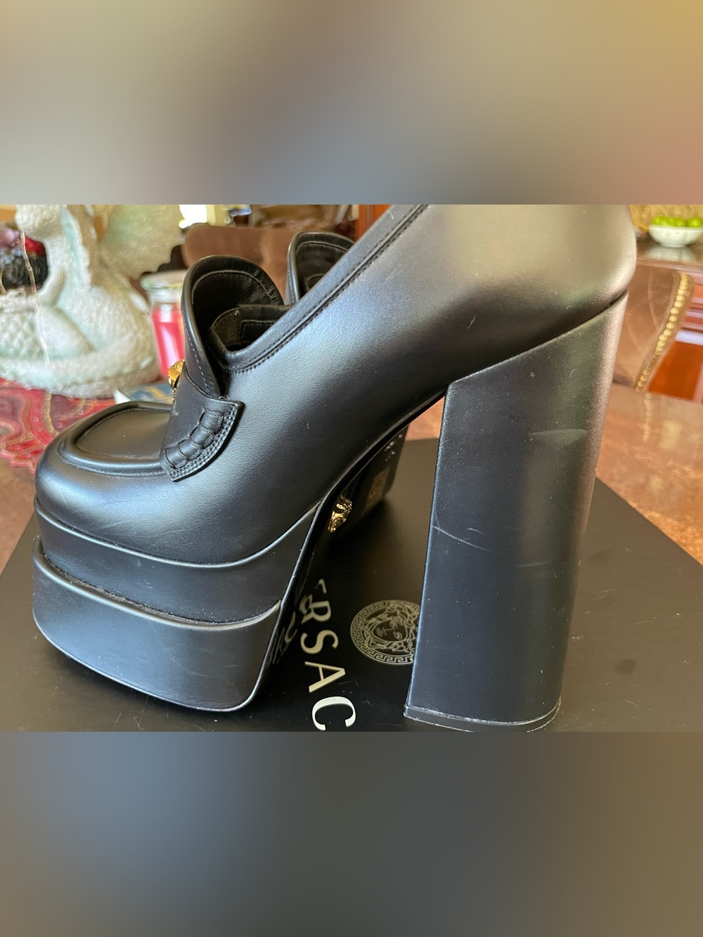 Versace Aevitas Black Platforms with Gold Medusa Accent 36.5 with box - Picture 8 of 12